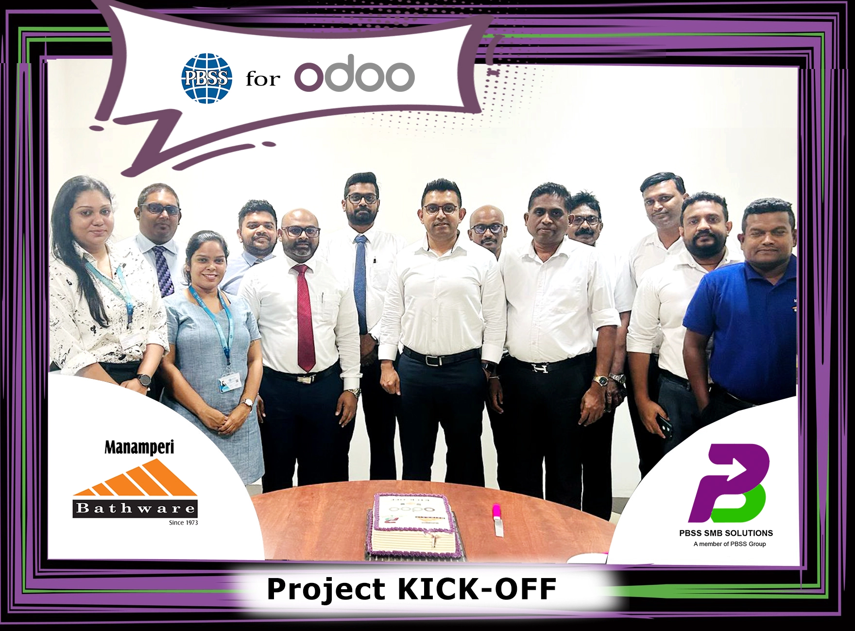 Manamperi Bathware Partners with PBSS Group representatives at the Odoo ERP project launch event.